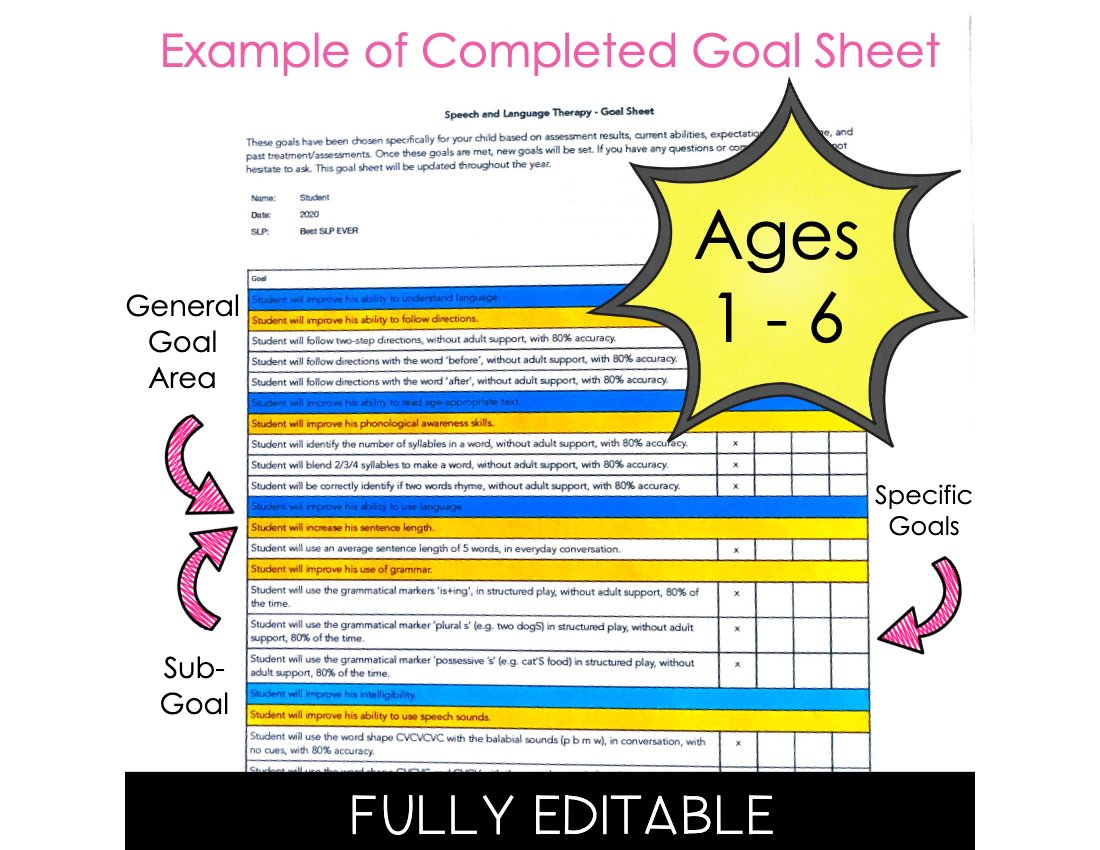 Preschool Goal Bank for speech therapy preview page 4