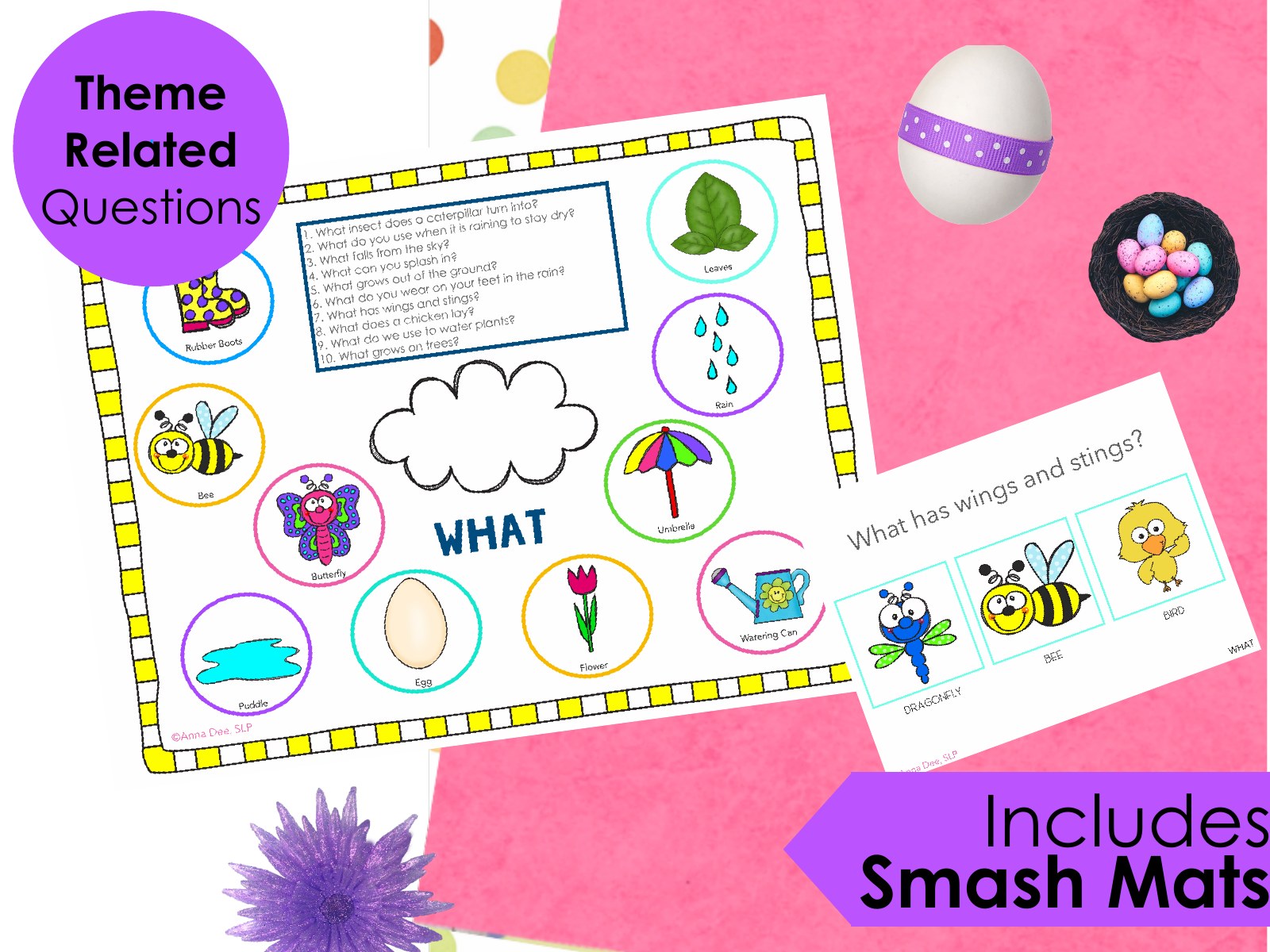 Spring WH Questions and PlayDough Mats for speech therapy preview page 2