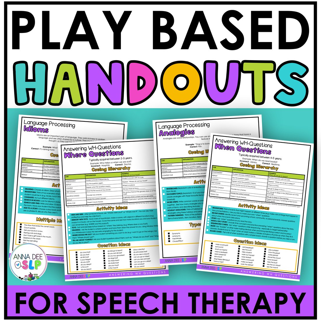 Play Based Handouts Bundle for speech therapy