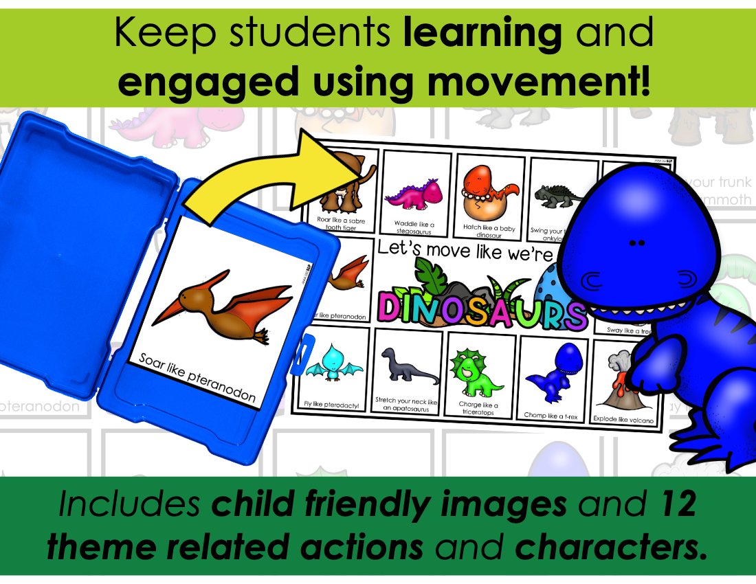 Dinosaur movement cards for speech therapy preview page 3