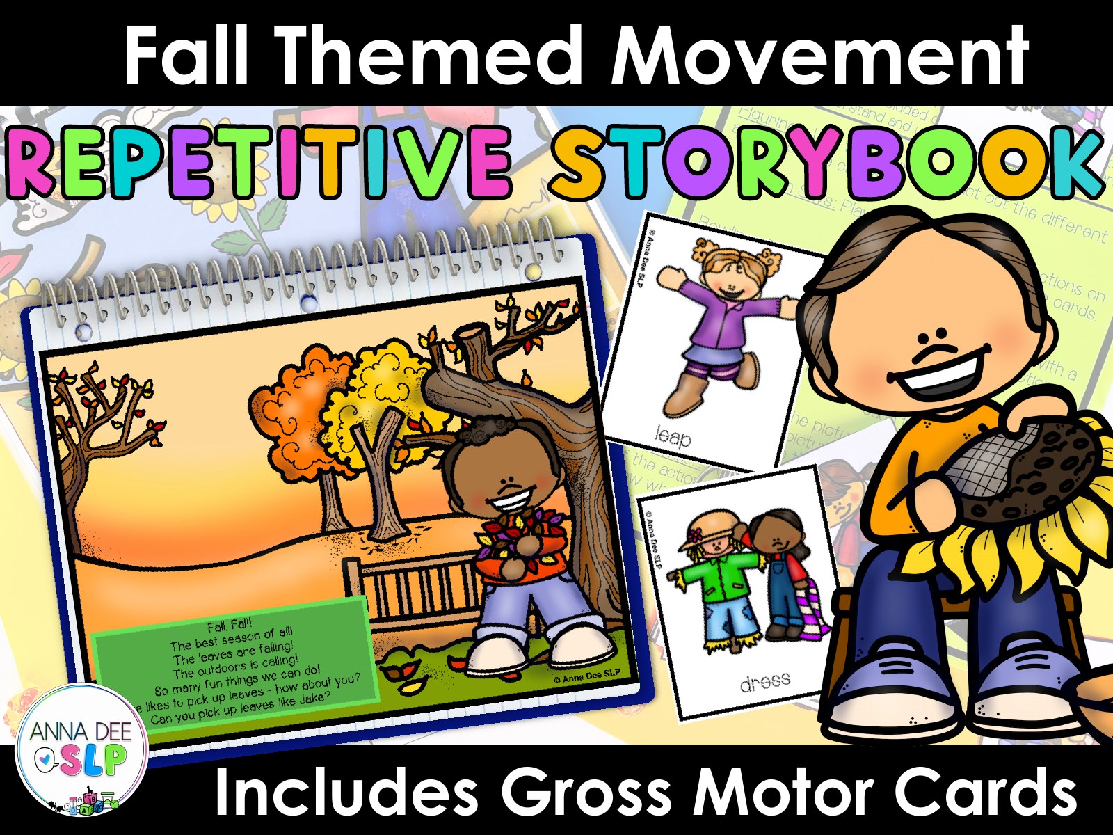 Fall Repetitive Gross Motor Story Book for speech therapy preview page 1