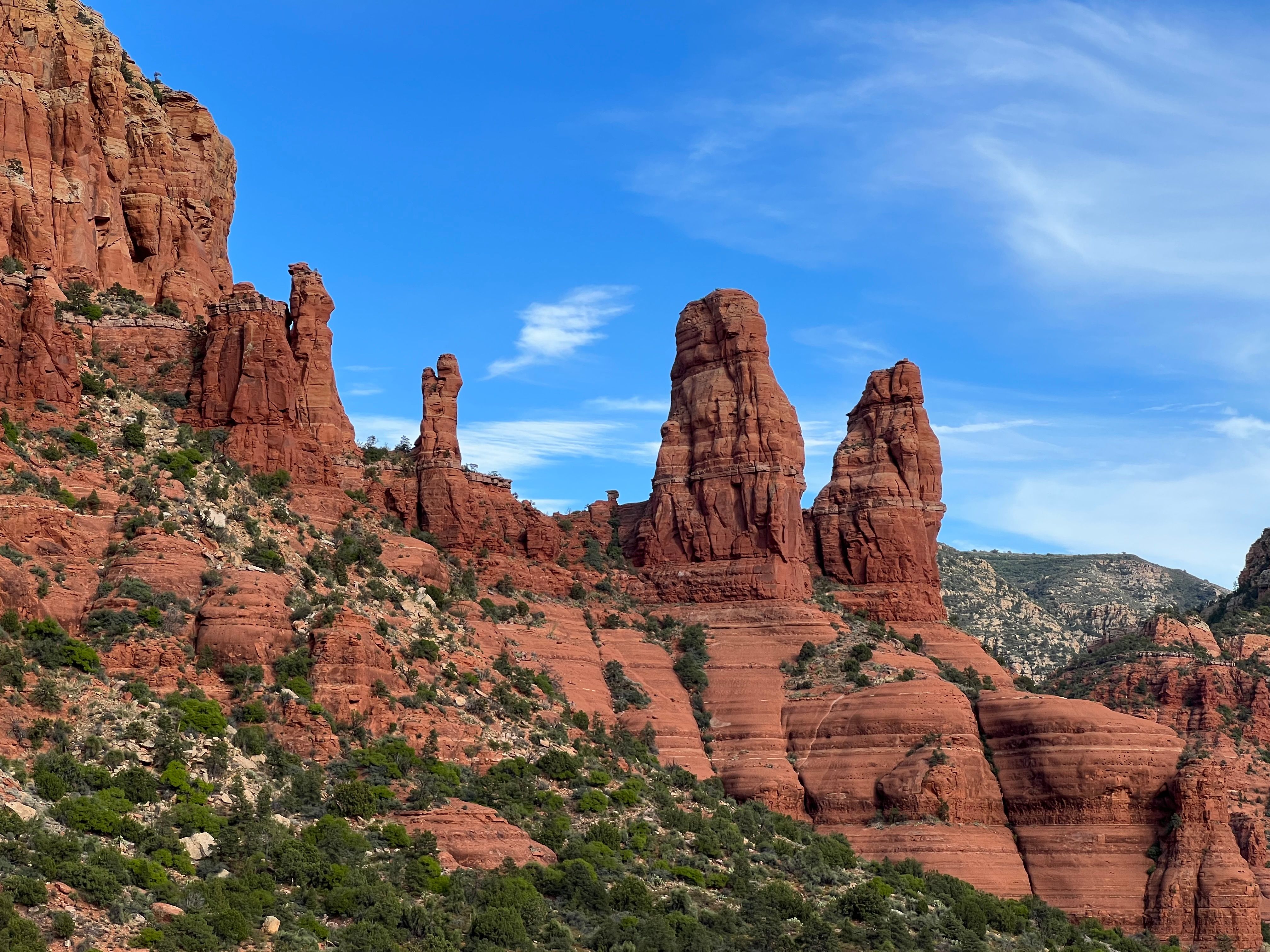 Red rock spires in Sedona, Arizona under a clear blue sky