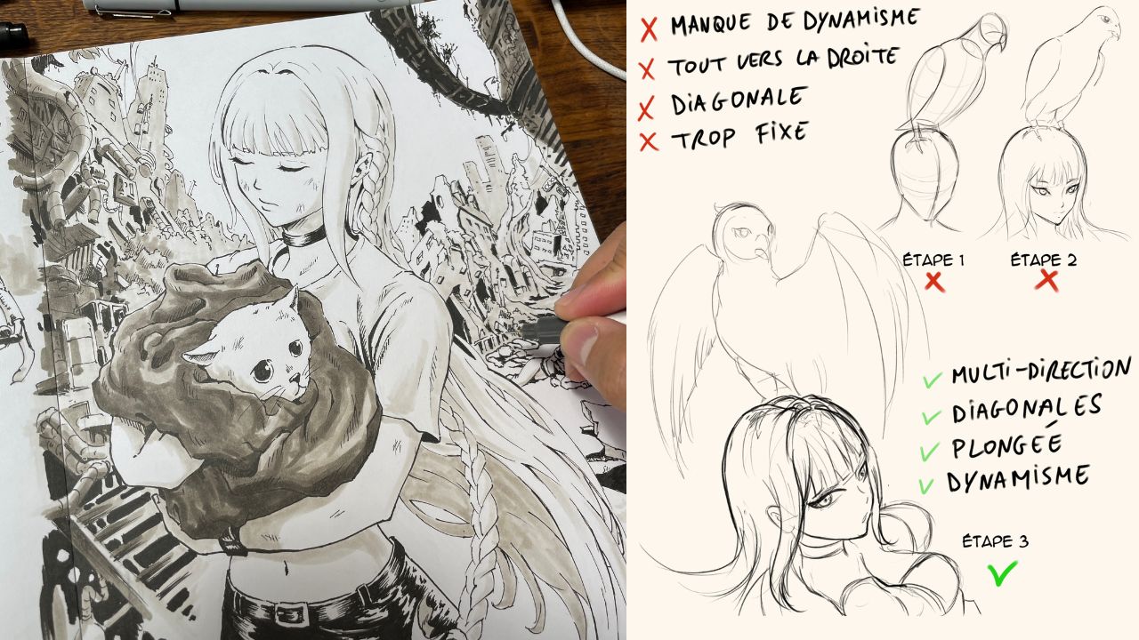 Illustration d’un personnage et fiche sur le dynamisme des poses