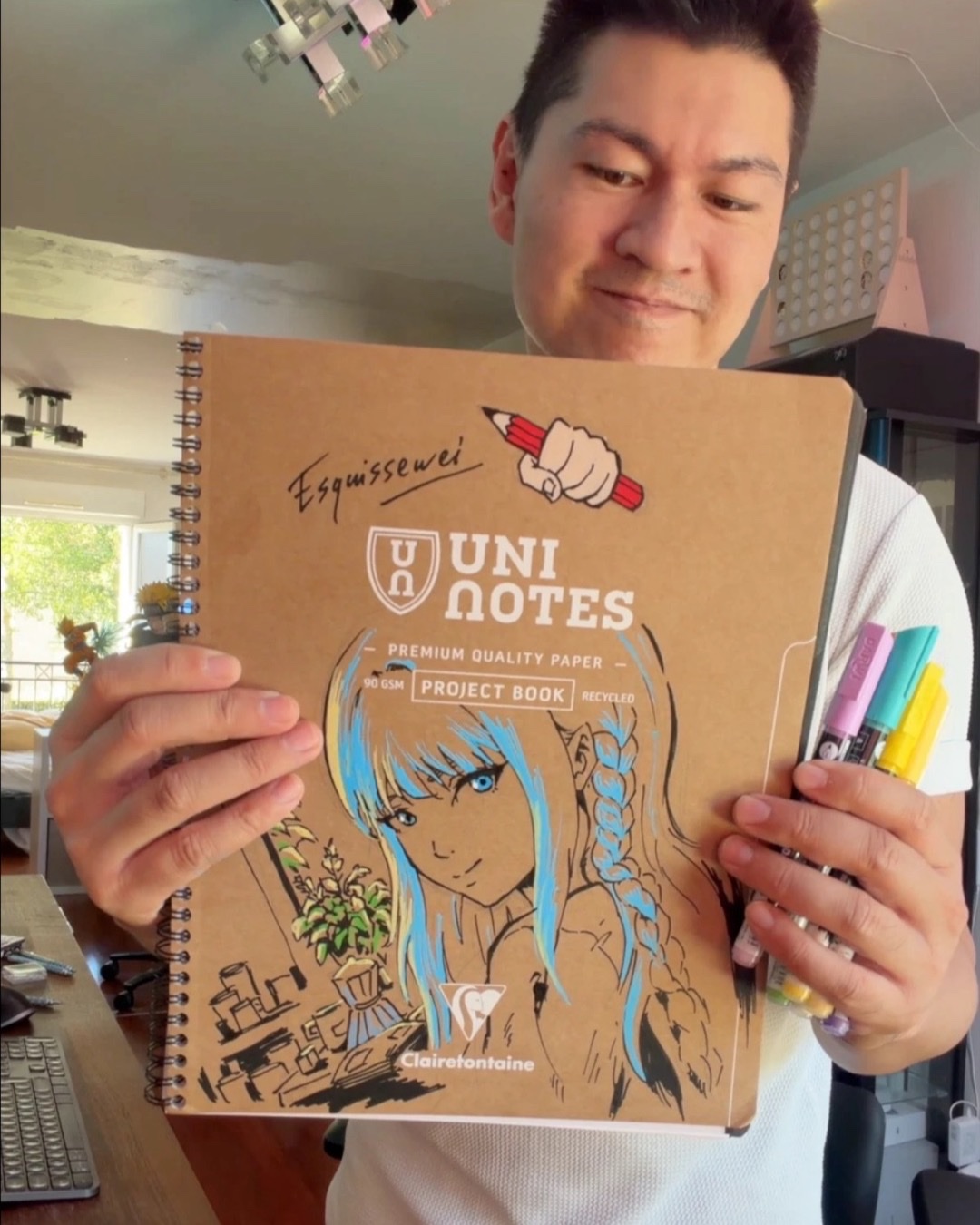Carnet Clairefontaine Uni Notes personnalisé, avec sa signature et un dessin