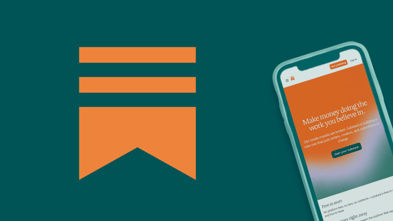 Substack website on a mobile phone, with the substack logo next to it