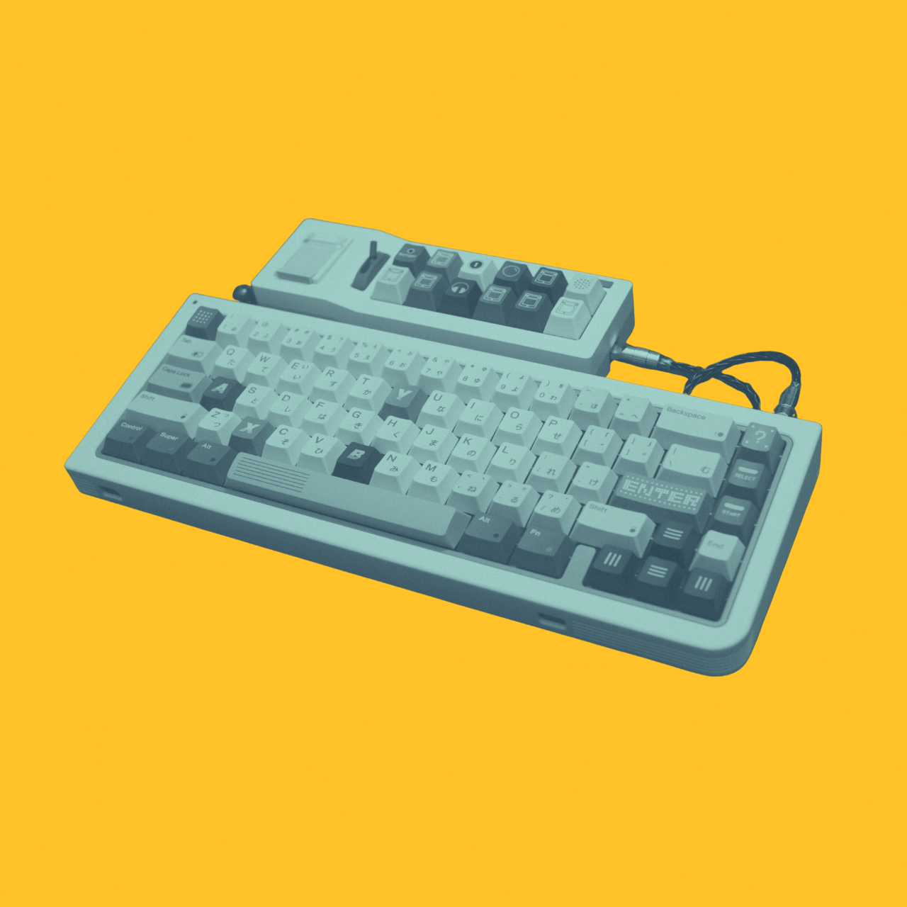 A minimalist 3D render of a vintage industrial computer emphasizing modern design elements