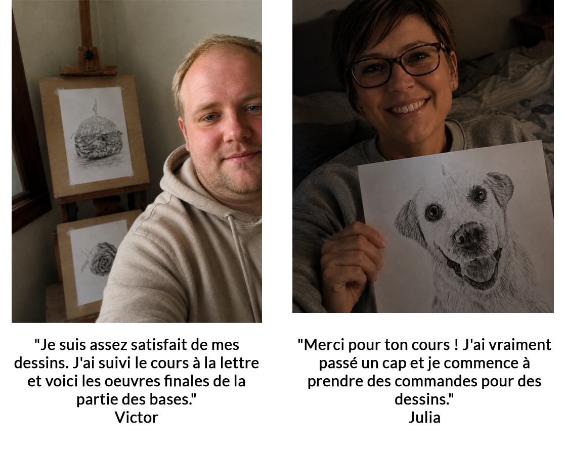 julia expose fièrement son dessin réalisé durant le cours de dessin.