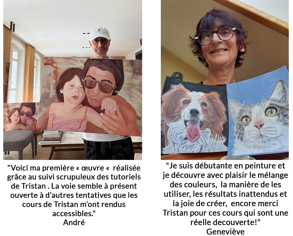 Geneviève montre son œuvre achevée grâce à la formation de Tristan Saint-Michel.
