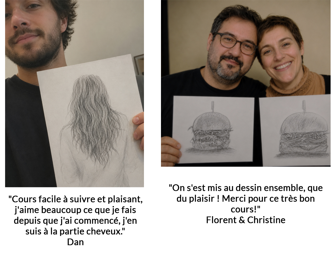 dan présente son œuvre achevée après avoir appris les bases du dessin.