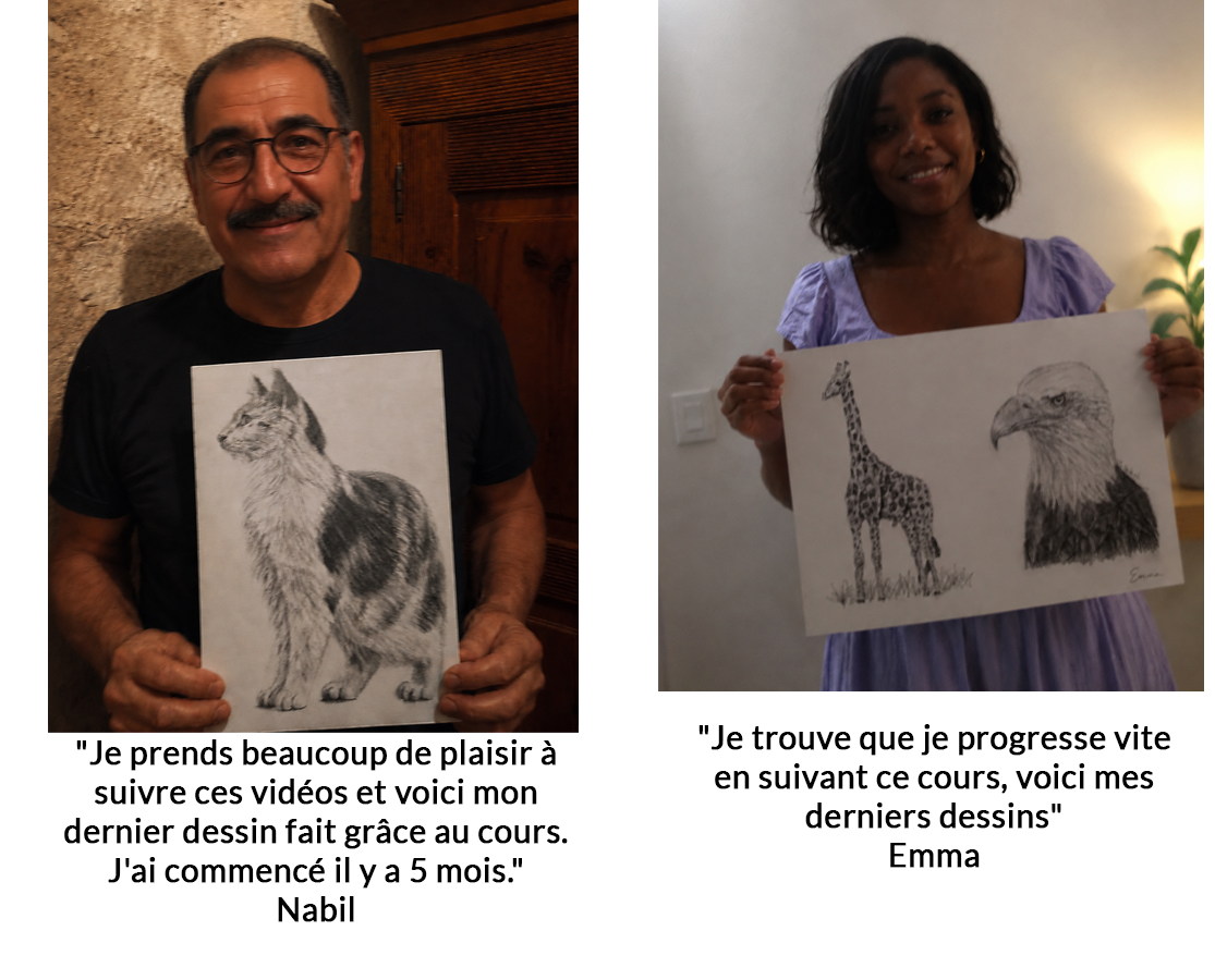 nabil montre son dessin terminé à l'issue du cours de dessin de Tristan Saint-Michel.
