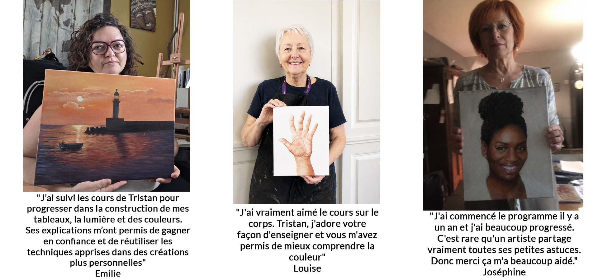 Emilie présente son œuvre réalisée en suivant les cours en ligne de Tristan Saint-Michel.
