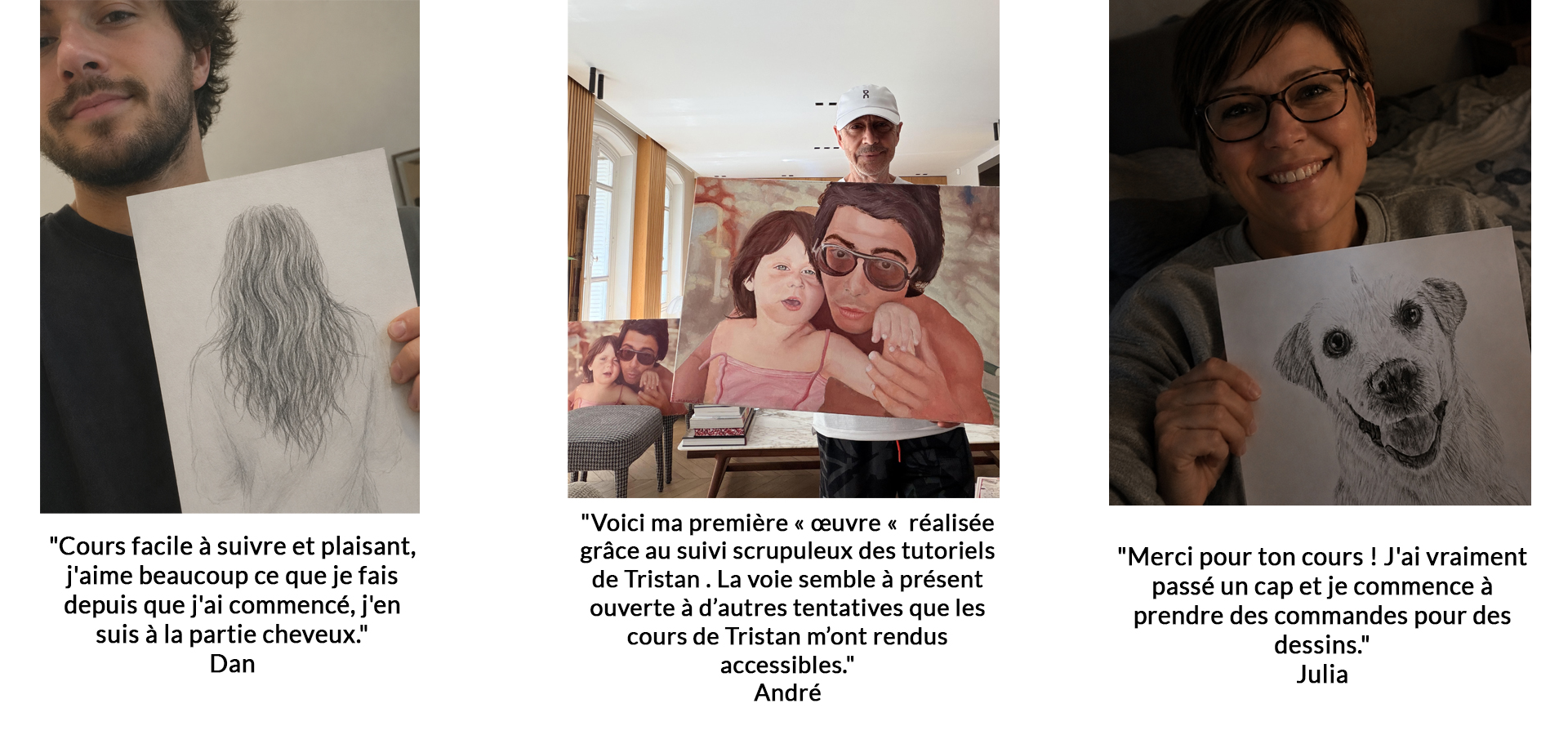 Dan pose avec sa réalisation obtenue grâce à la formation de dessin et peinture.