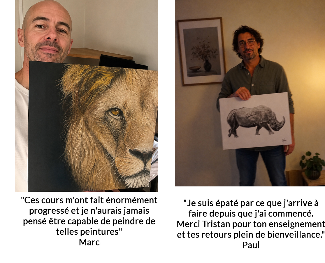 Paul présente son œuvre terminée après plusieurs projets de dessin et peinture.