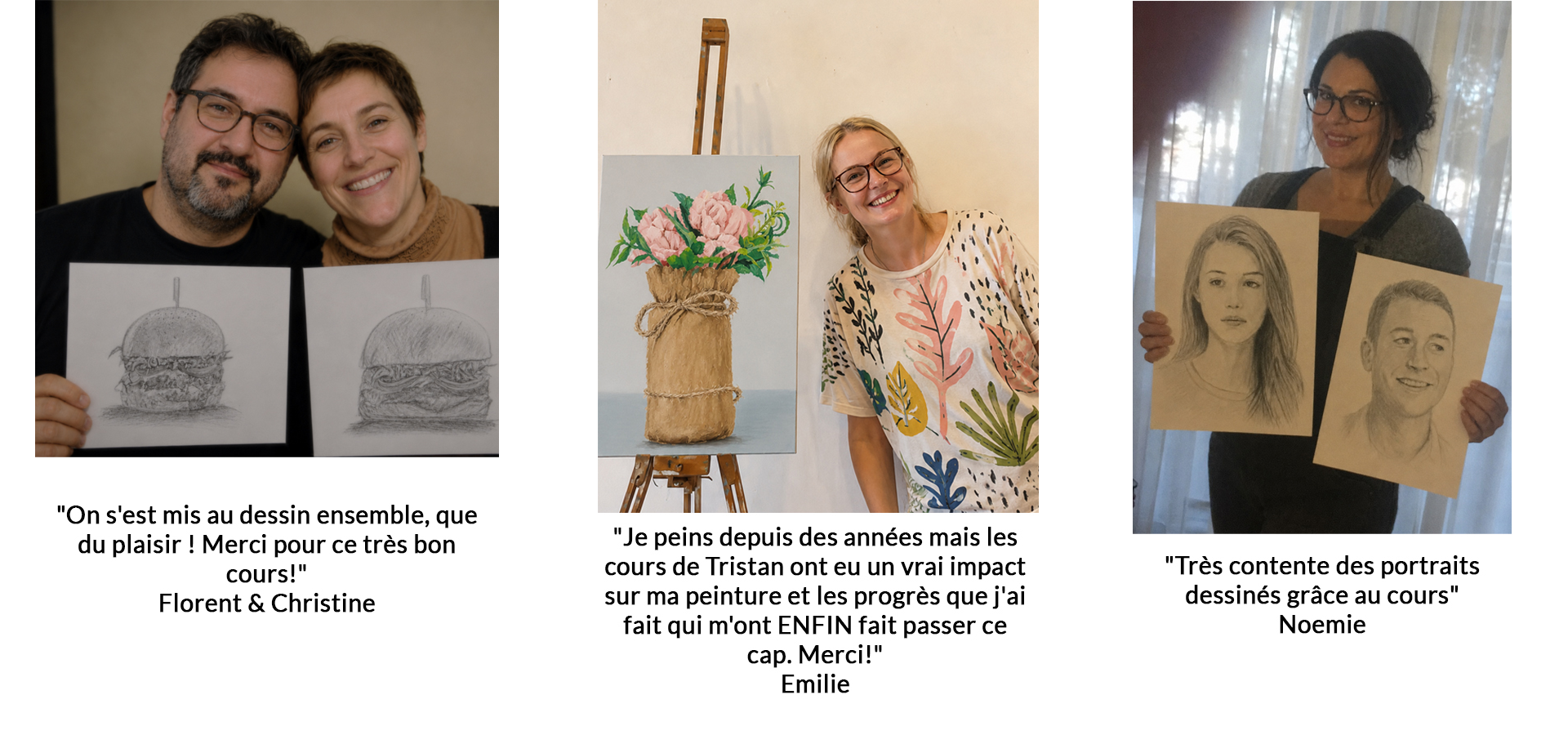 Florent montre son dessin réalisé grâce aux cours de dessin et peinture de Tristan Saint-Michel.