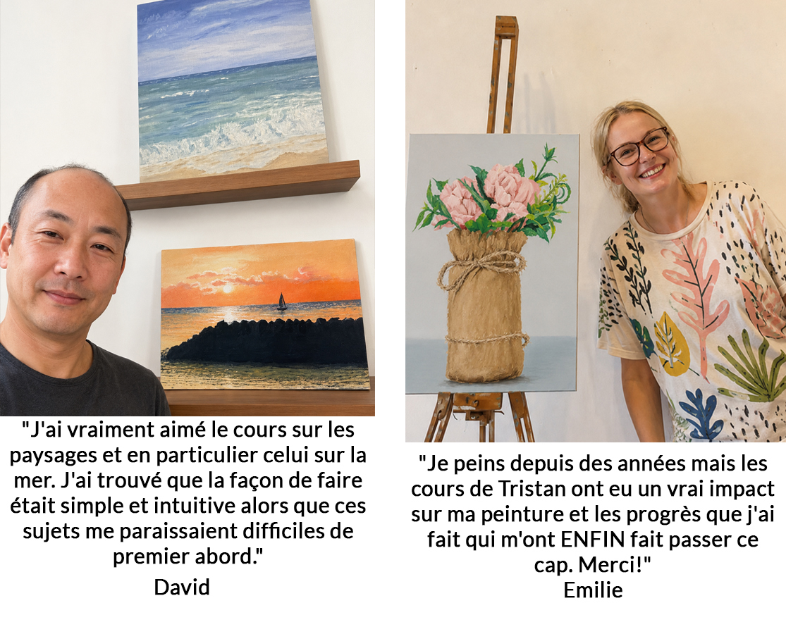 David partage sa peinture finale réalisée grâce aux leçons de Tristan Saint-Michel.