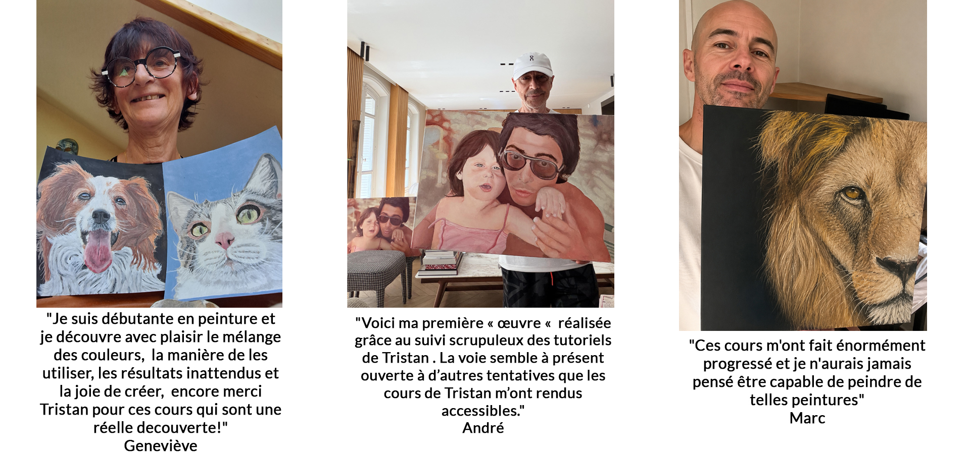 Marc présente sa peinture terminée après avoir suivi le cours de peinture.