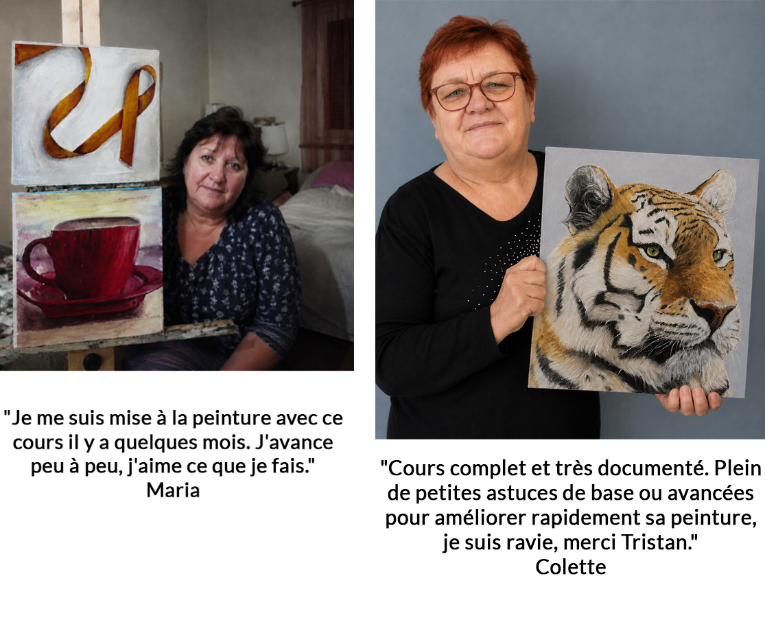 Colette présente son œuvre finalisée après plusieurs semaines de pratique.