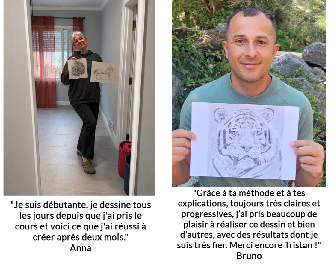 françois pose avec son dessin réalisé pendant la formation de dessin de Tristan Saint-Michel.