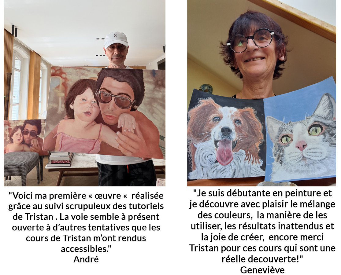André présente fièrement son tableau terminé après la formation de peinture.