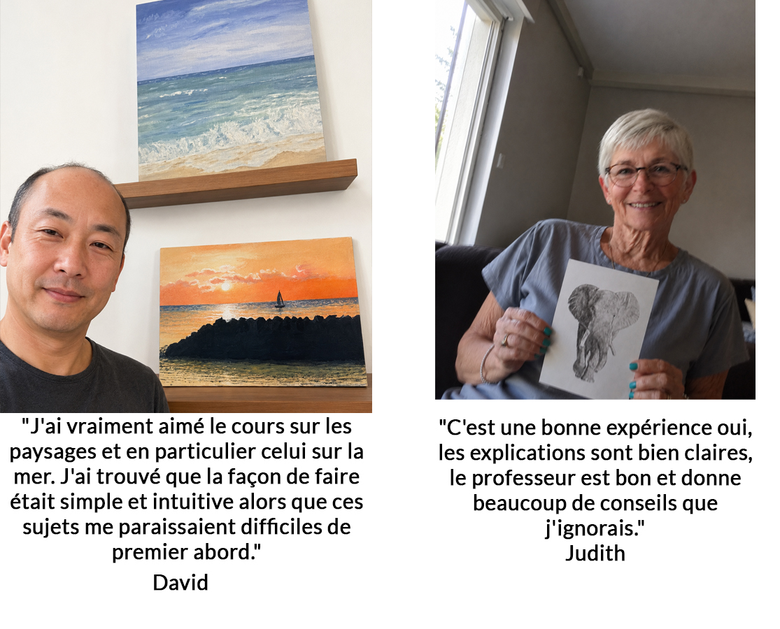 Judith présente fièrement son œuvre achevée après la formation.