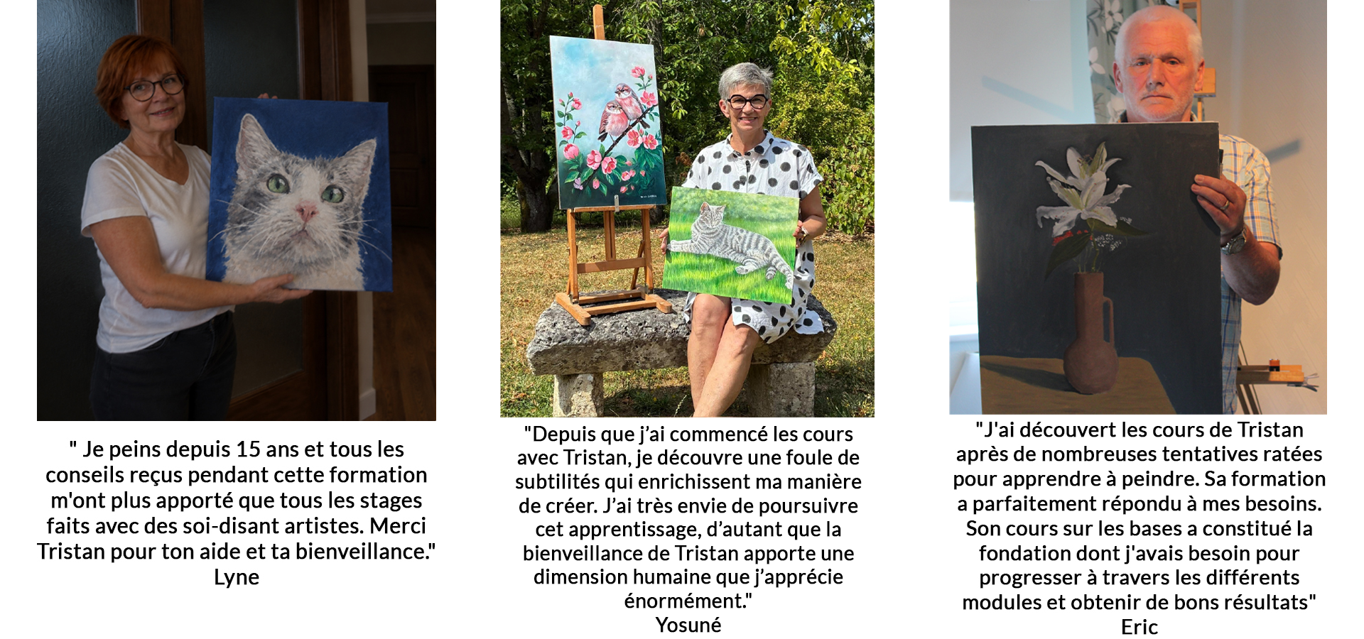 Lyne partage le résultat obtenu grâce au cours de peinture à l'huile.