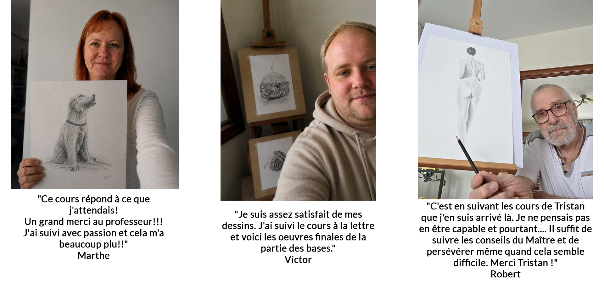 Marthe présente son dessin terminé après plusieurs exercices du cours.
