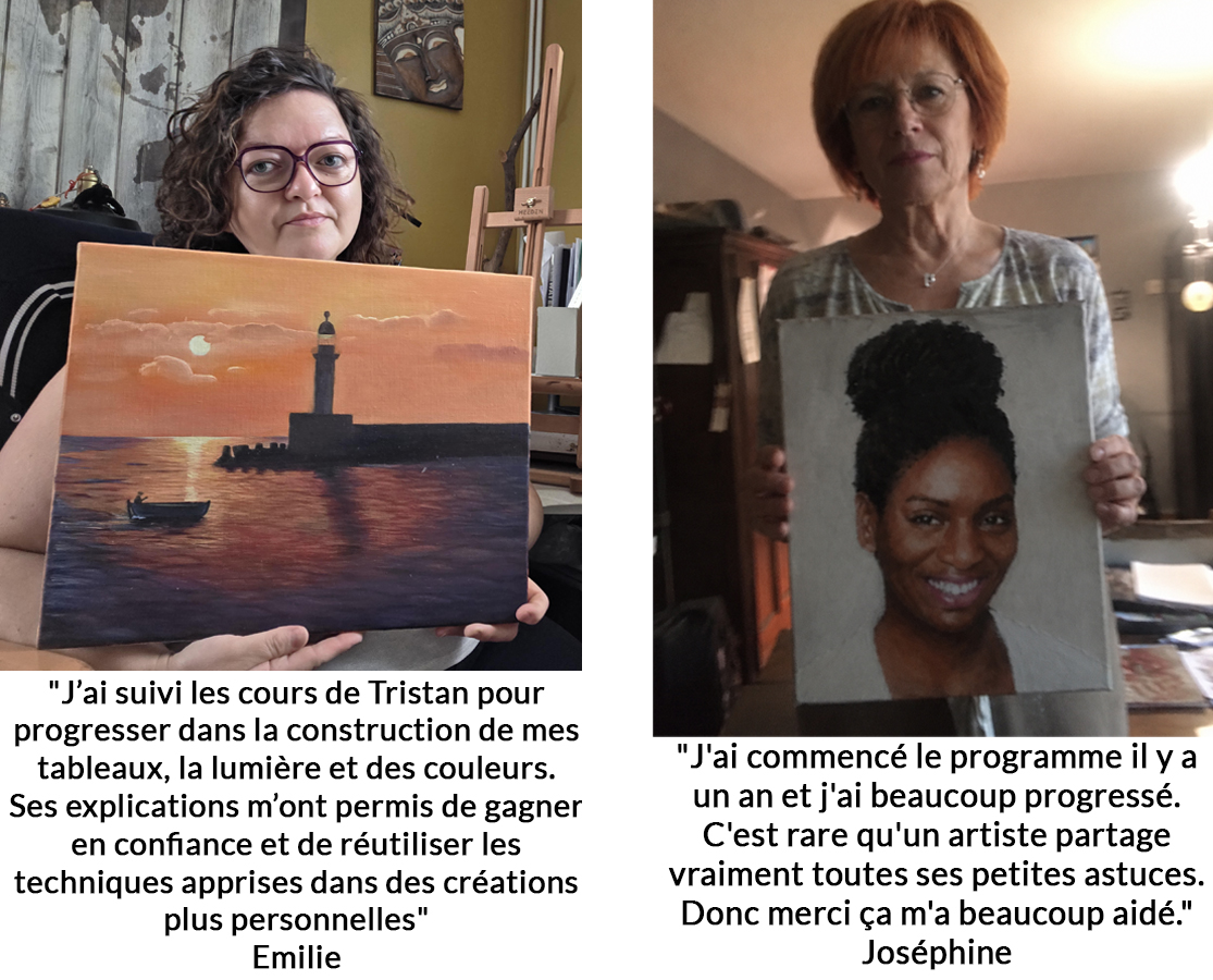 Josephine présente son tableau terminé après plusieurs projets du cours de peinture.