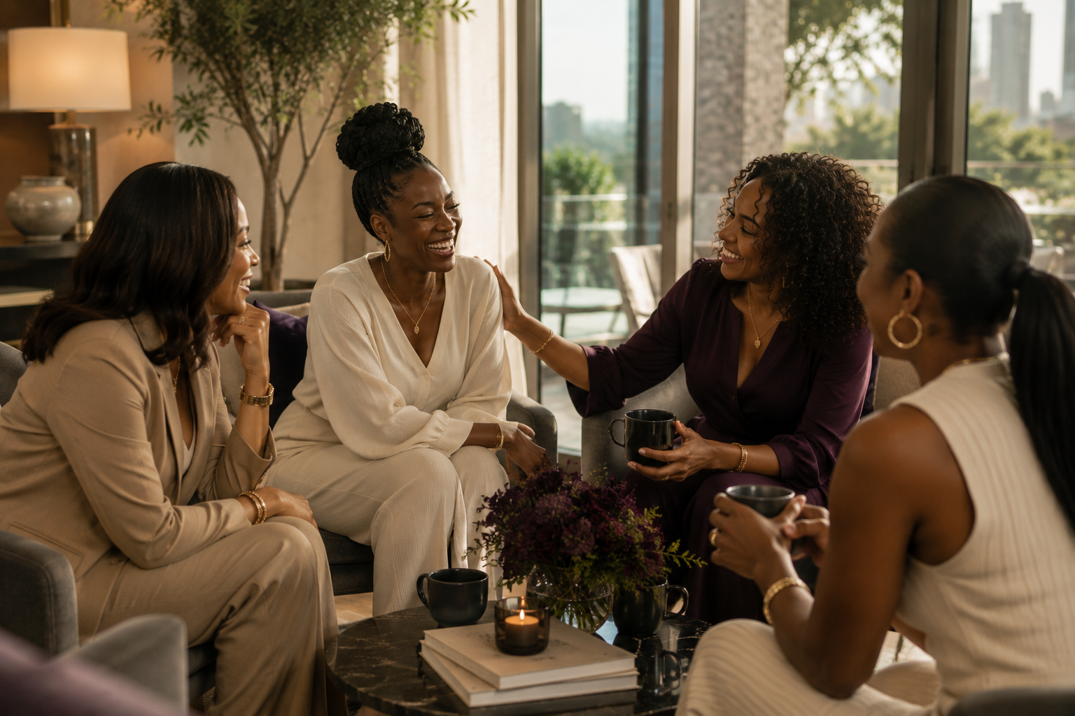 Black women sharing ease, laughter, and genuine belonging together