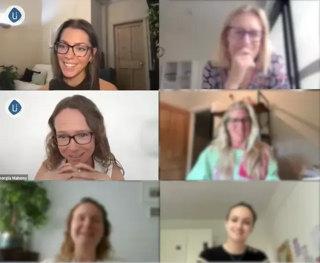 Unaggi Emotional Intelligence Students smiling on a live training session with co-founders and head coaches Charlette Pomme and Georgia Mahony