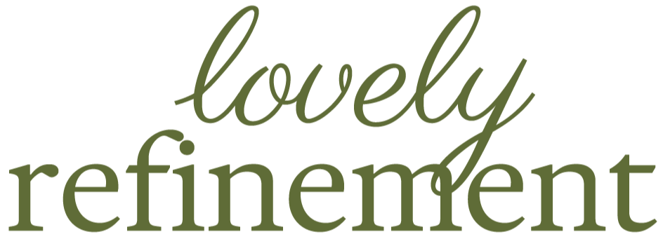 Lovely Refinement logo in dark green, with “lovely” in elegant script above “refinement” in a bold serif font.