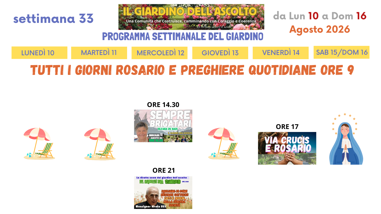 CLICCA SUL PROGRAMMA PER ACCEDERE ALLE DIRETTE SETTIMANALI