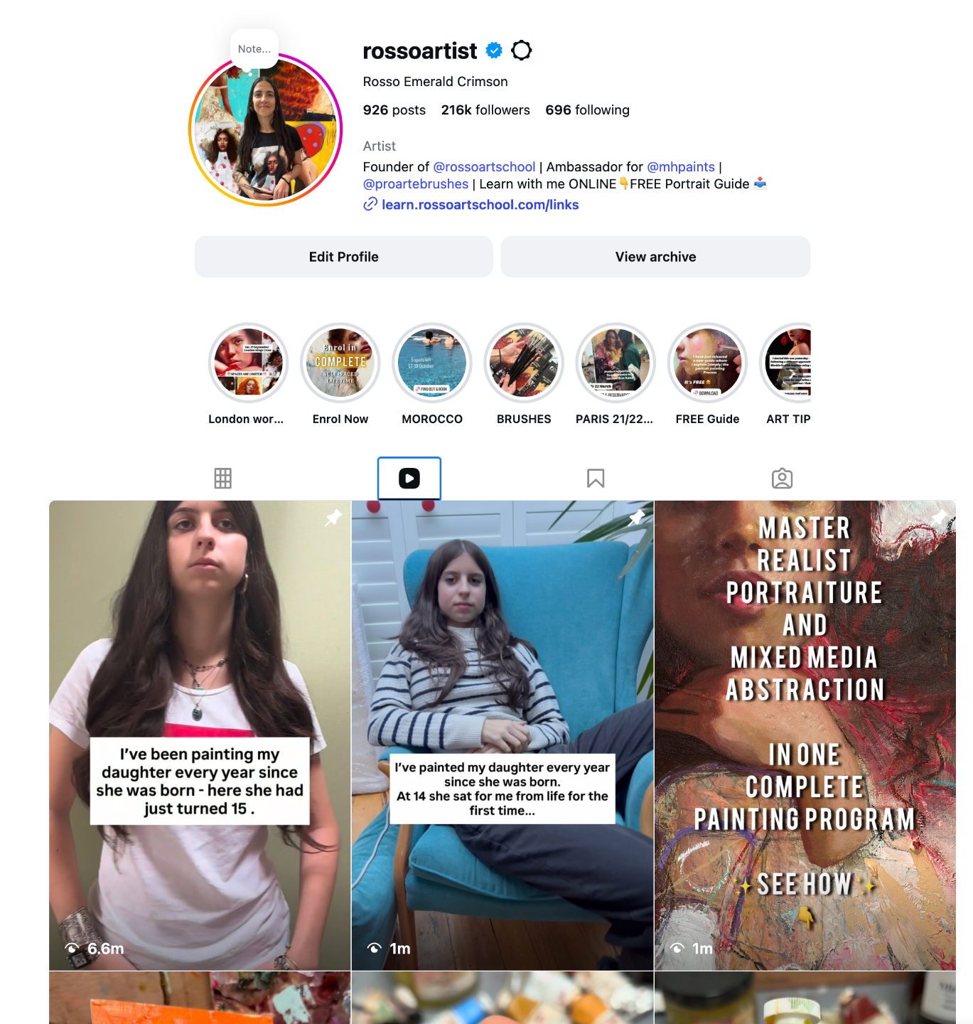 The @rossoartist Instagram account