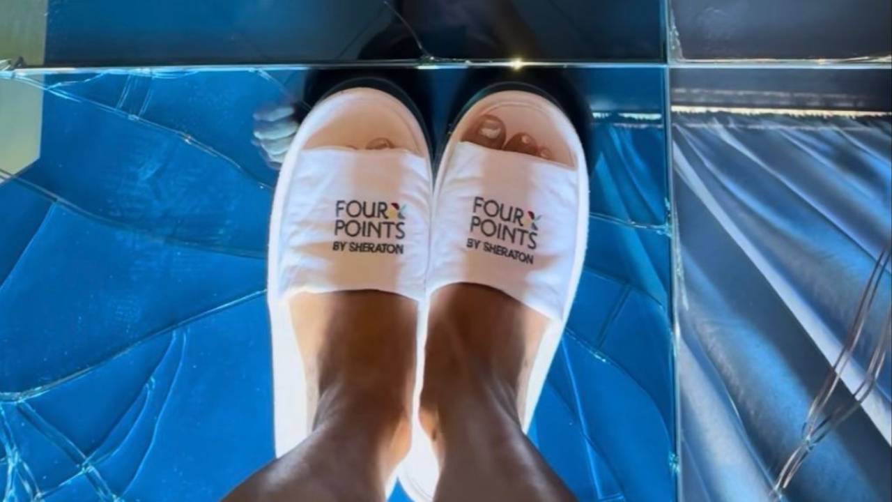 walking on the broken glass floor of Pirr's suite at the four point sheraton hotel in Catania