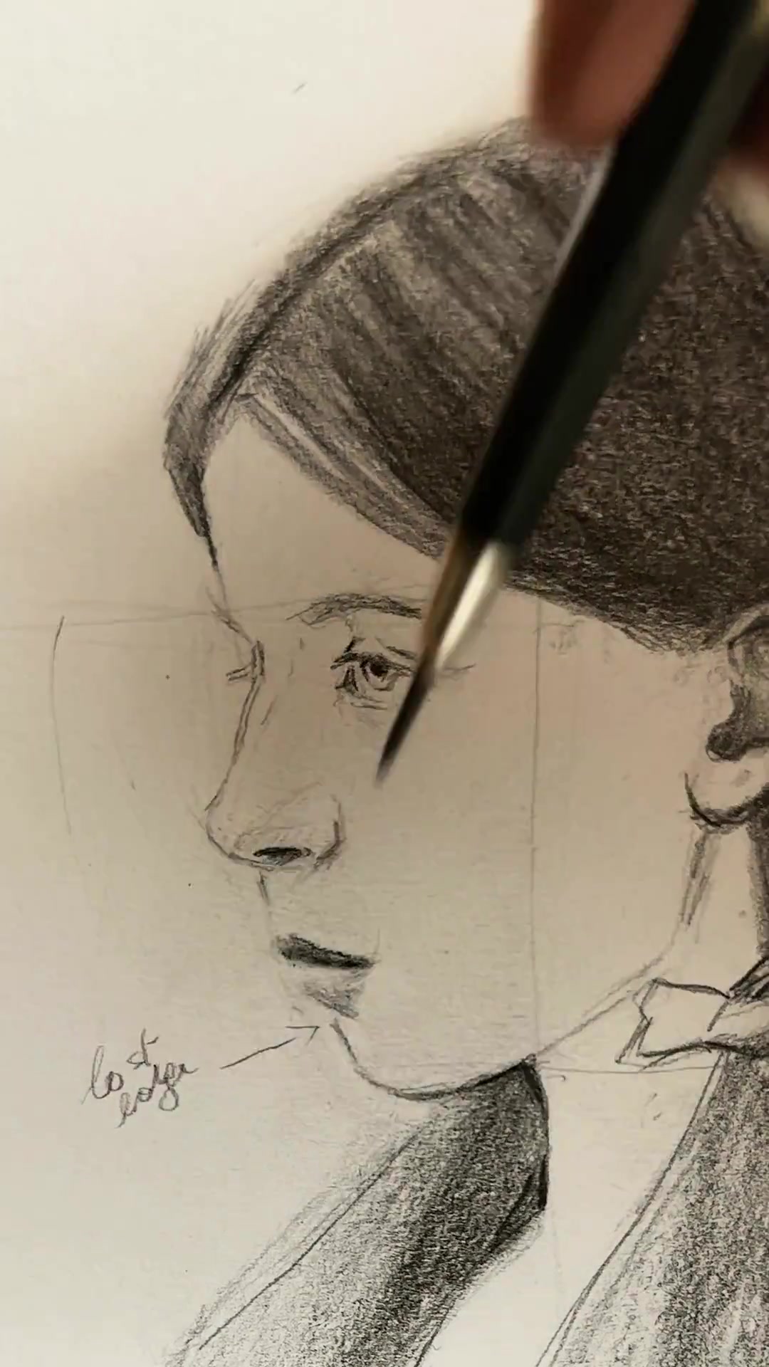 Shading the hair in the pencil drawing of The Red Ribbon
