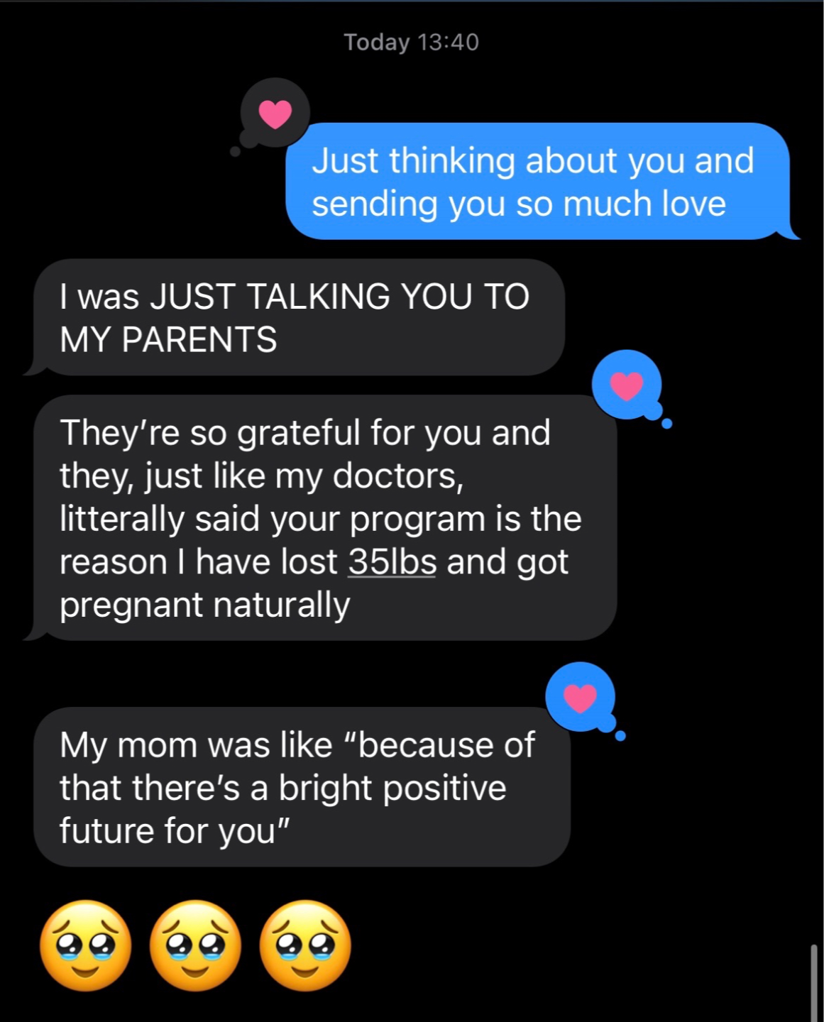 Client review sharing 35 pound loss and natural pregnancy