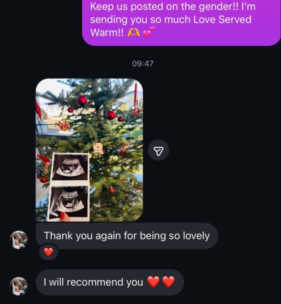 Client pregnancy ultrasound and recommendation message