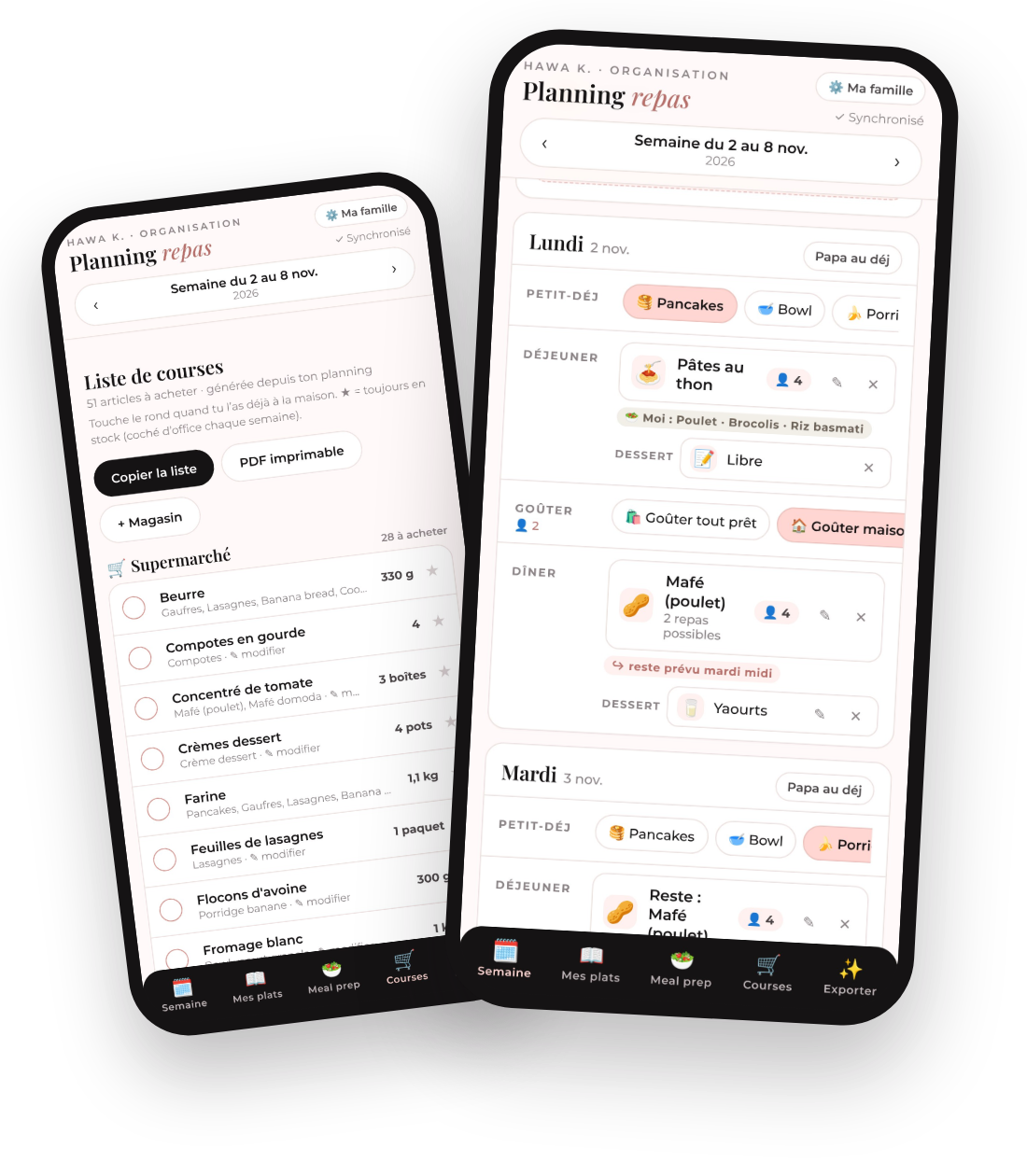 Le planning de la semaine sur téléphone
