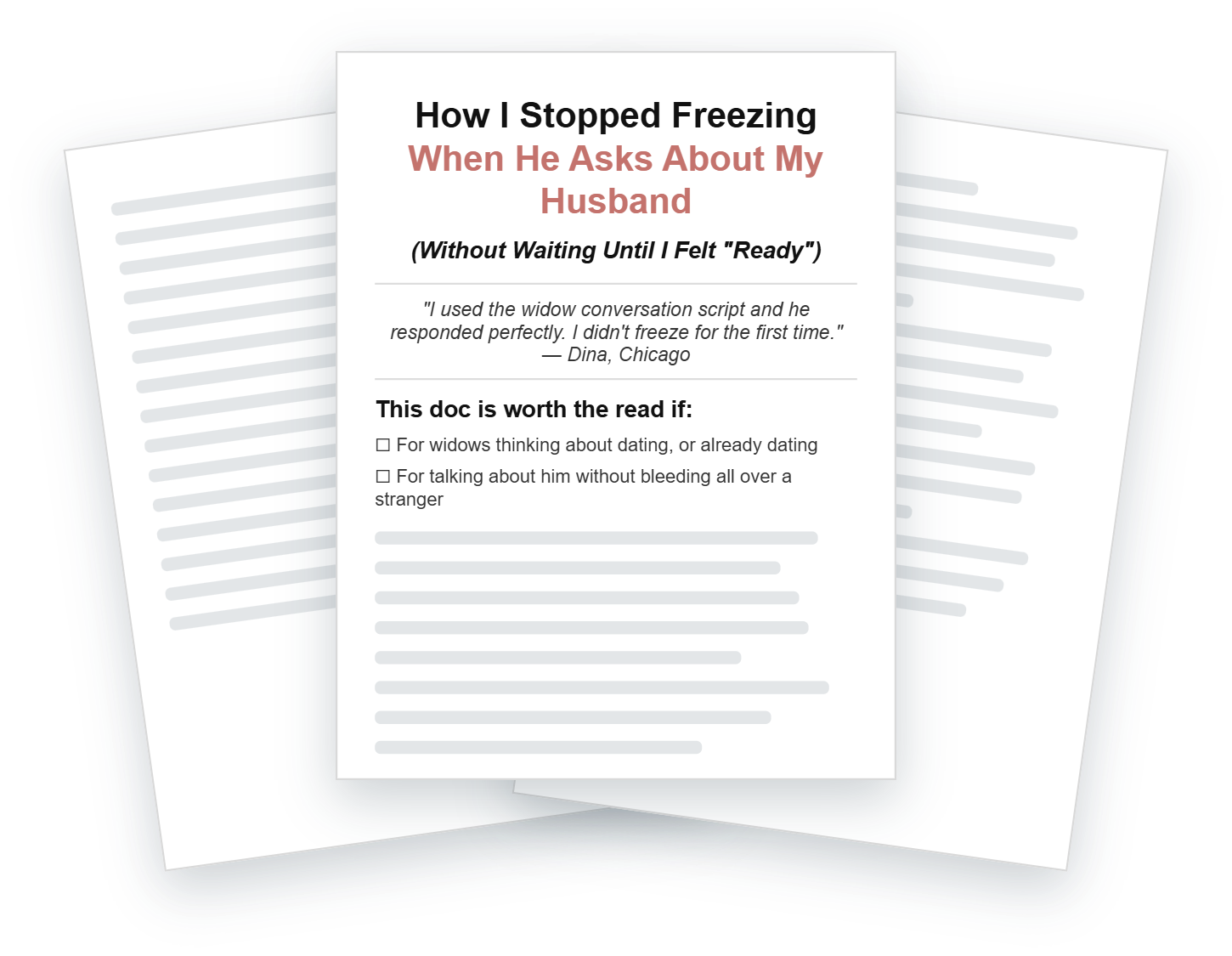 The free doc How I Stopped Freezing When He Asks About My Husband, shown as three pages