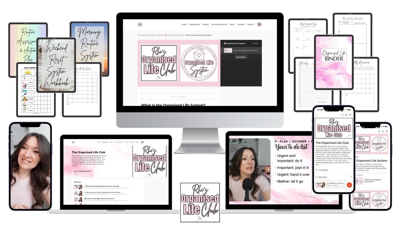 Inside the Organised Life Club on laptop, tablet and phone