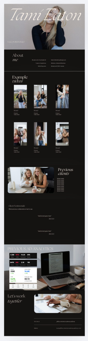 Screenshot of the Premium UGC Portfolio Template, section 2