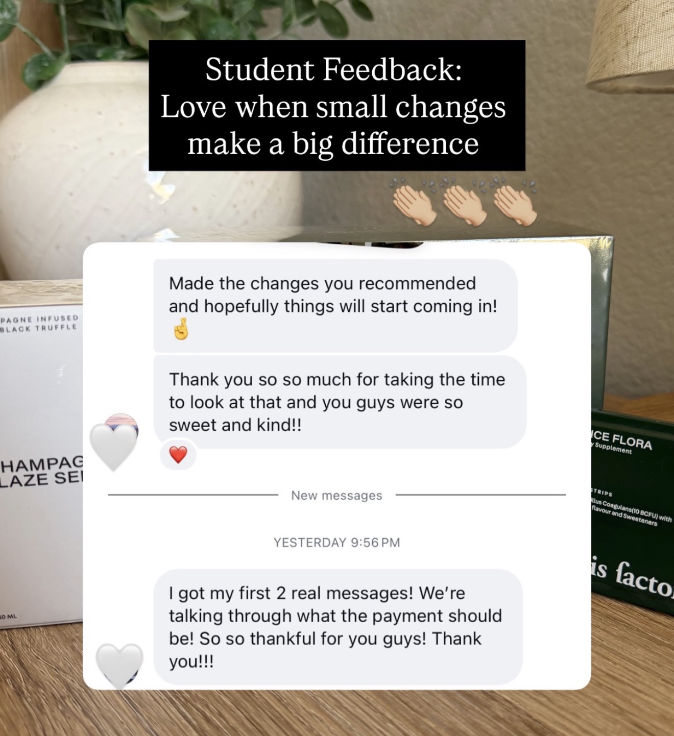Student feedback DM screenshot