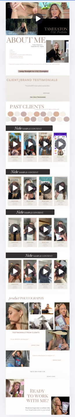 Screenshot of the Premium UGC Portfolio Template, section 1