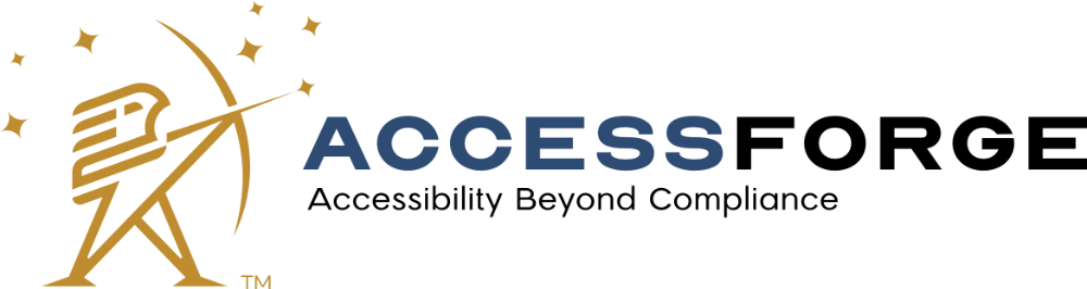 AccessForge Logo - Line drawing of bird with bow and arrow. Text AccessForge - Accessibility beyond Compliance.