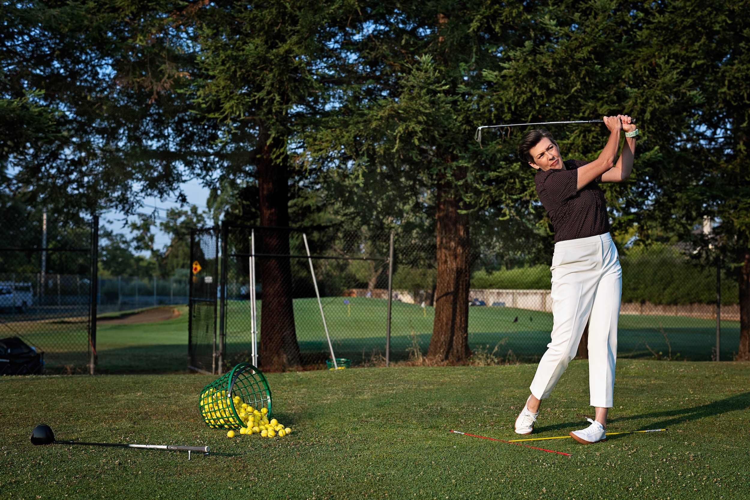 Amanda completing an iron swing on the range