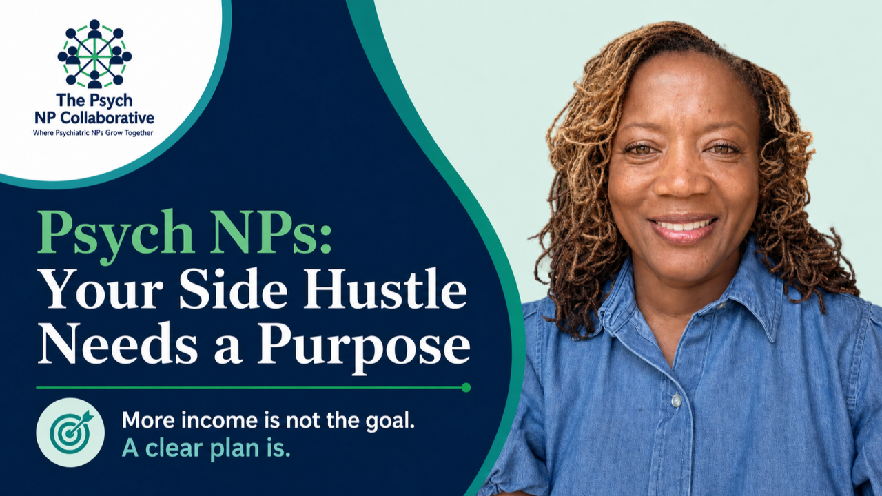 Psych NP discussing why a side hustle needs a clear financial purpose and endpoint.