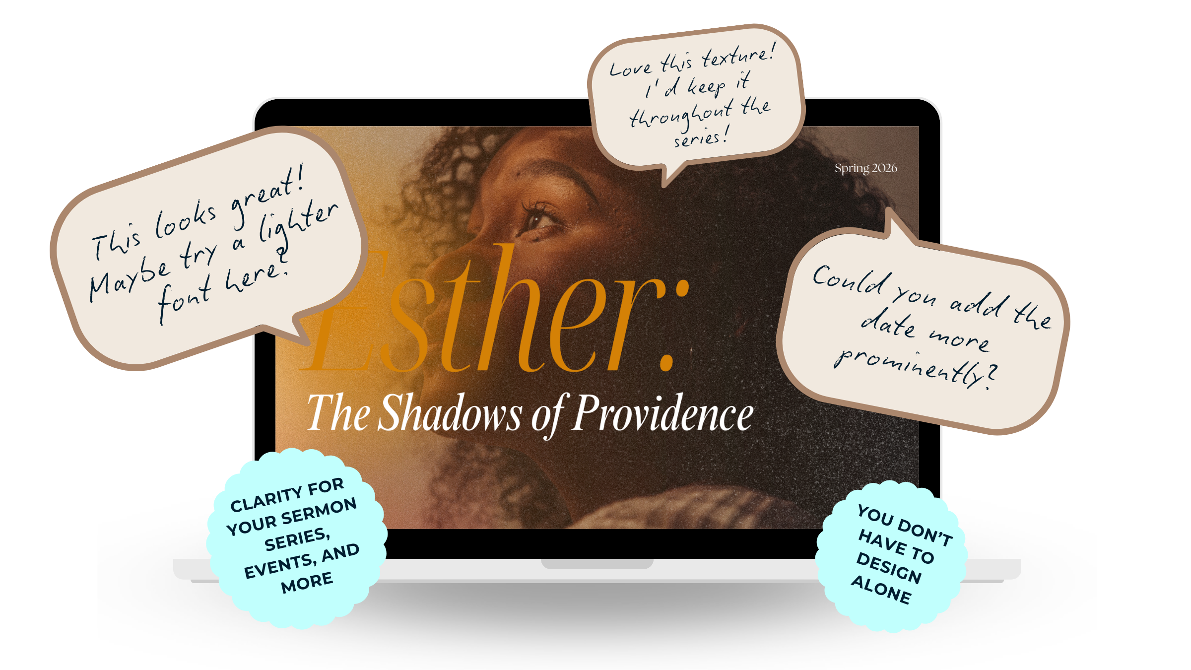 A sermon series graphic marked up with design feedback
