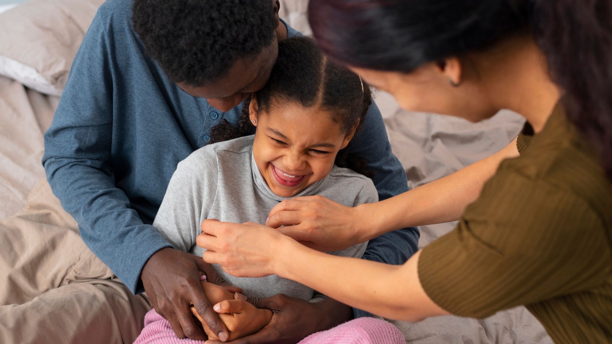 grieving child parent comforting