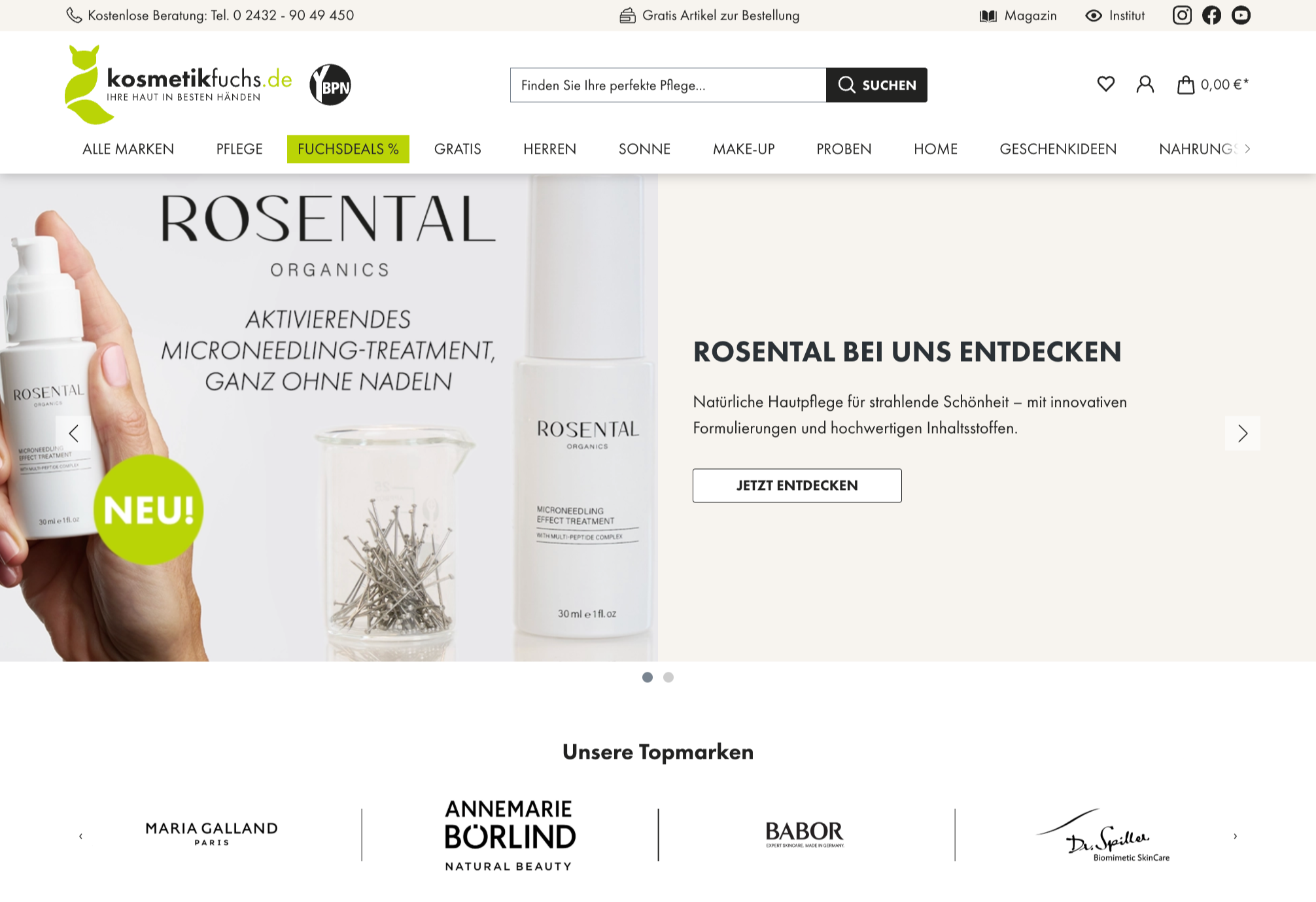 Kosmetikfuchs.de Online Shop Homepage