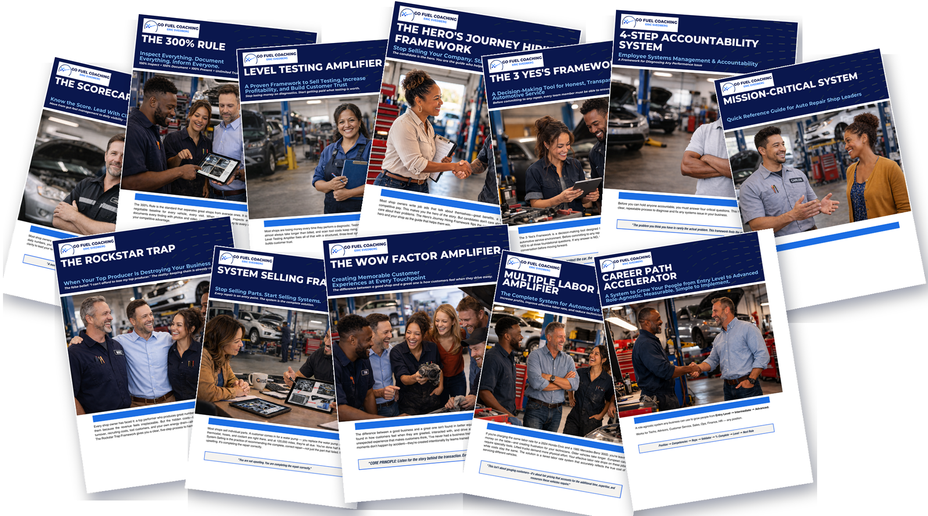 All twelve Shop System guides spread out