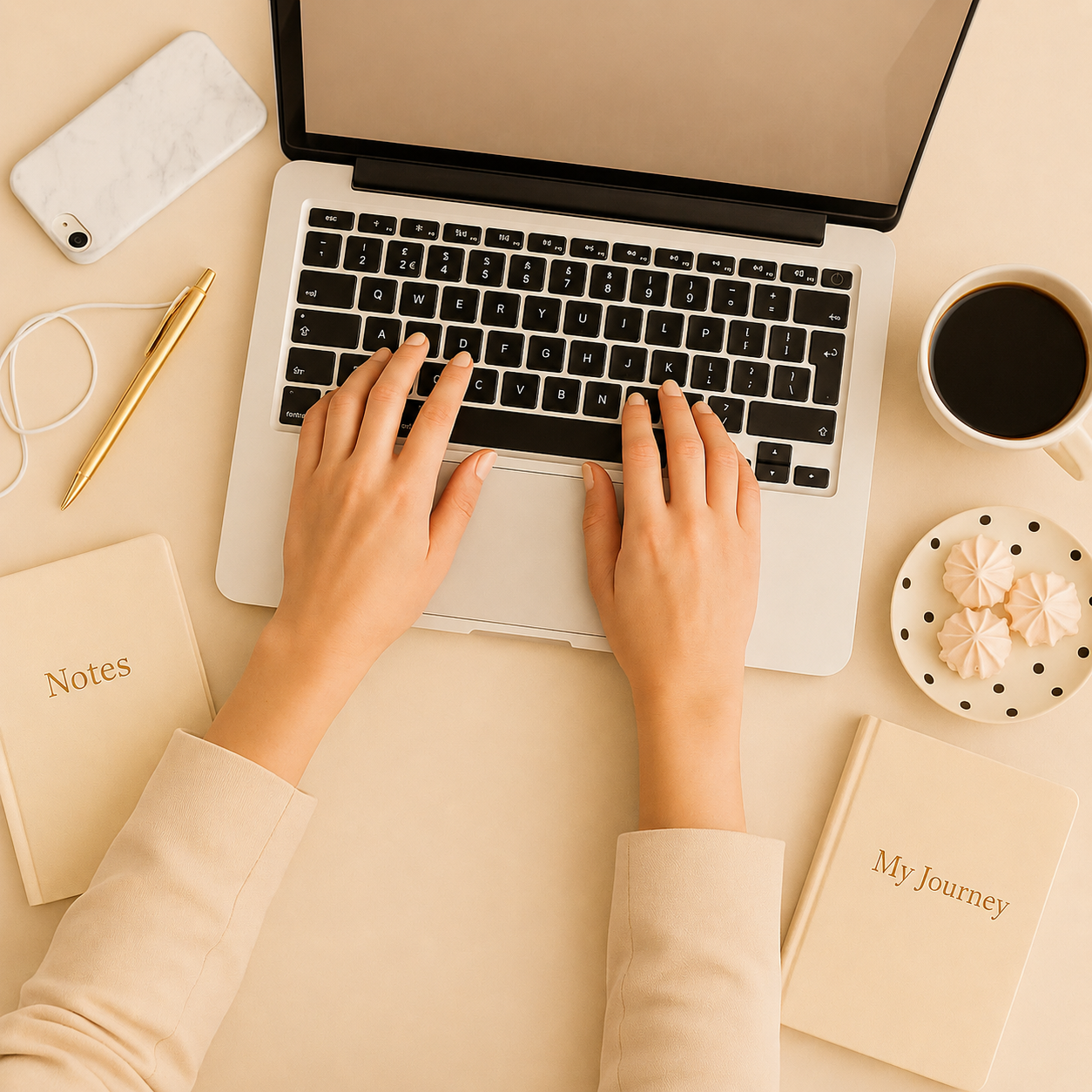 Hands working on a laptop to contact Theia Coaching Academy